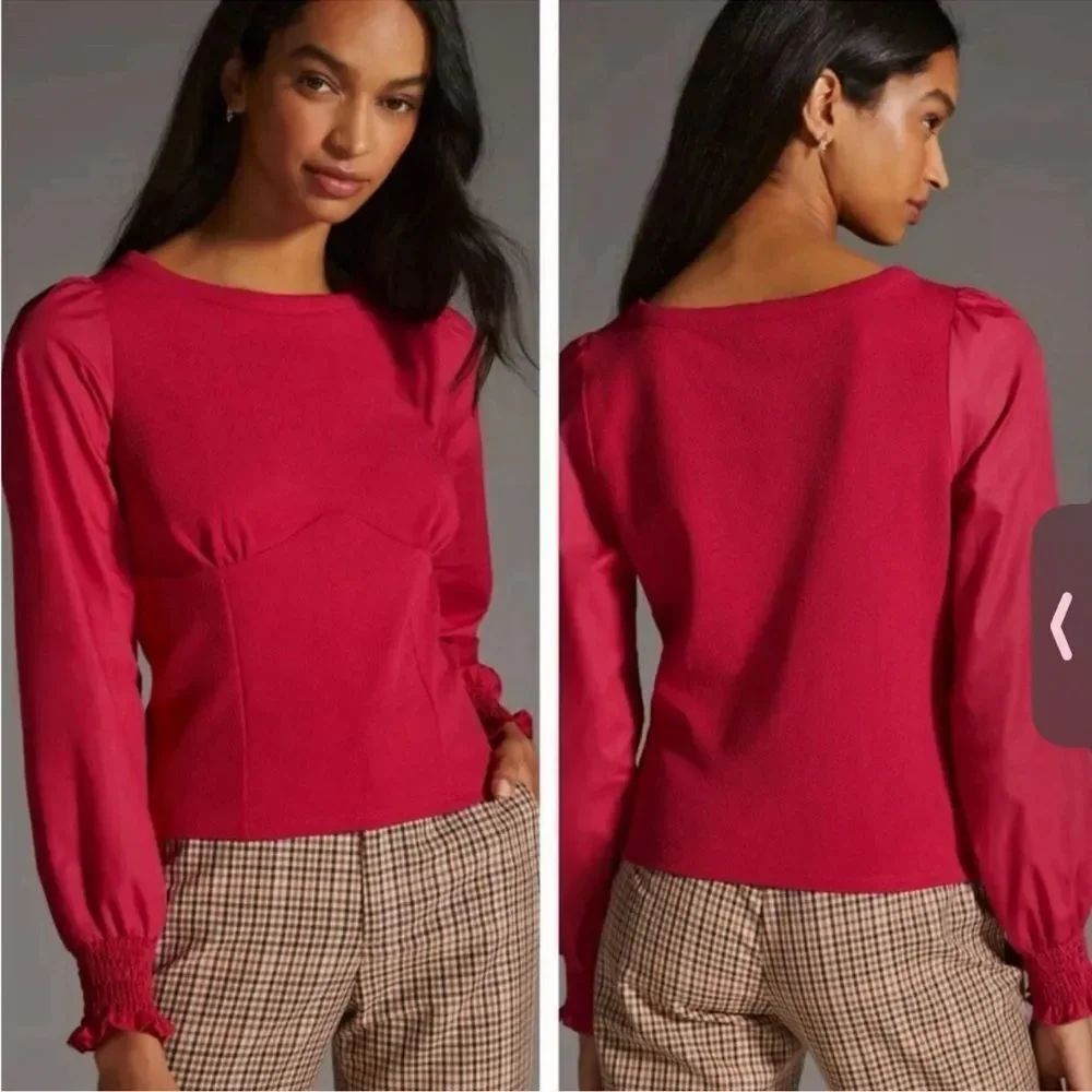 Anthropologie | Structured Long Sleeve Top in Wine Sz M